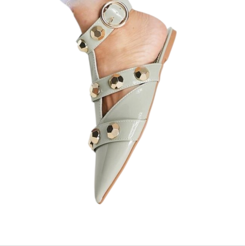 Asos Women Green Stud Ankle Strap Pointed Toe  Sandal Size 9 W